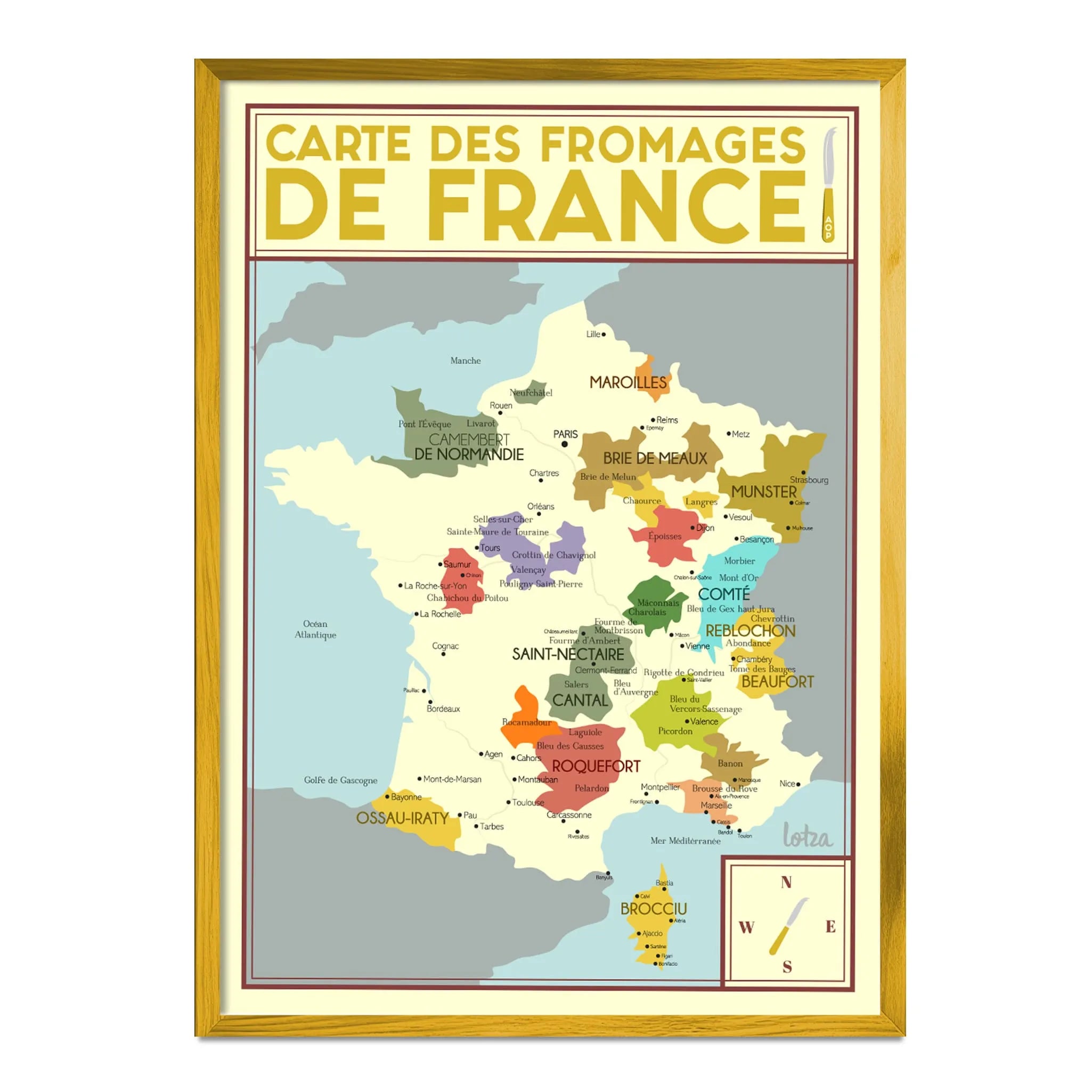 Affiche Carte des Fromages de France - AOP