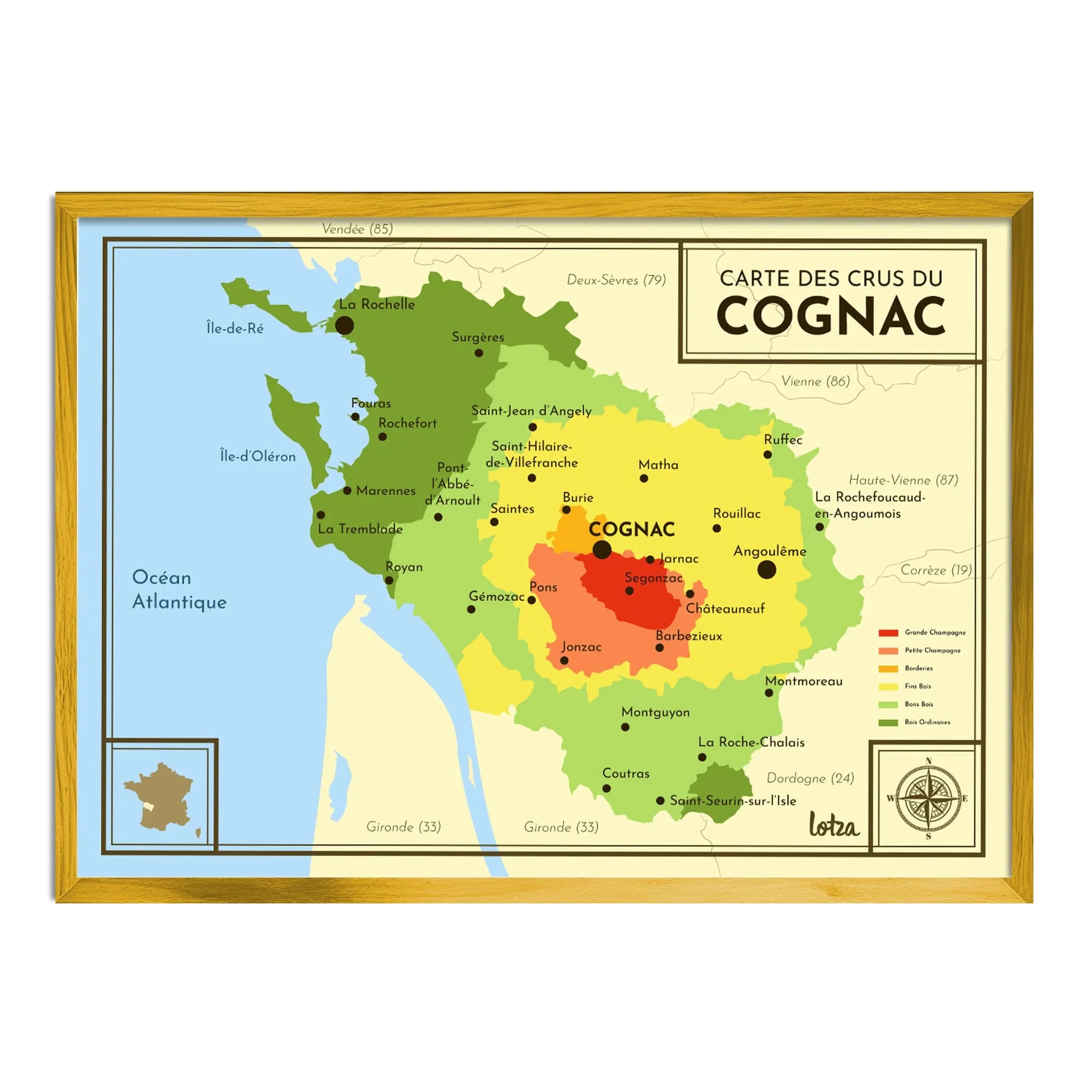Affiche Carte des Crus du Cognac