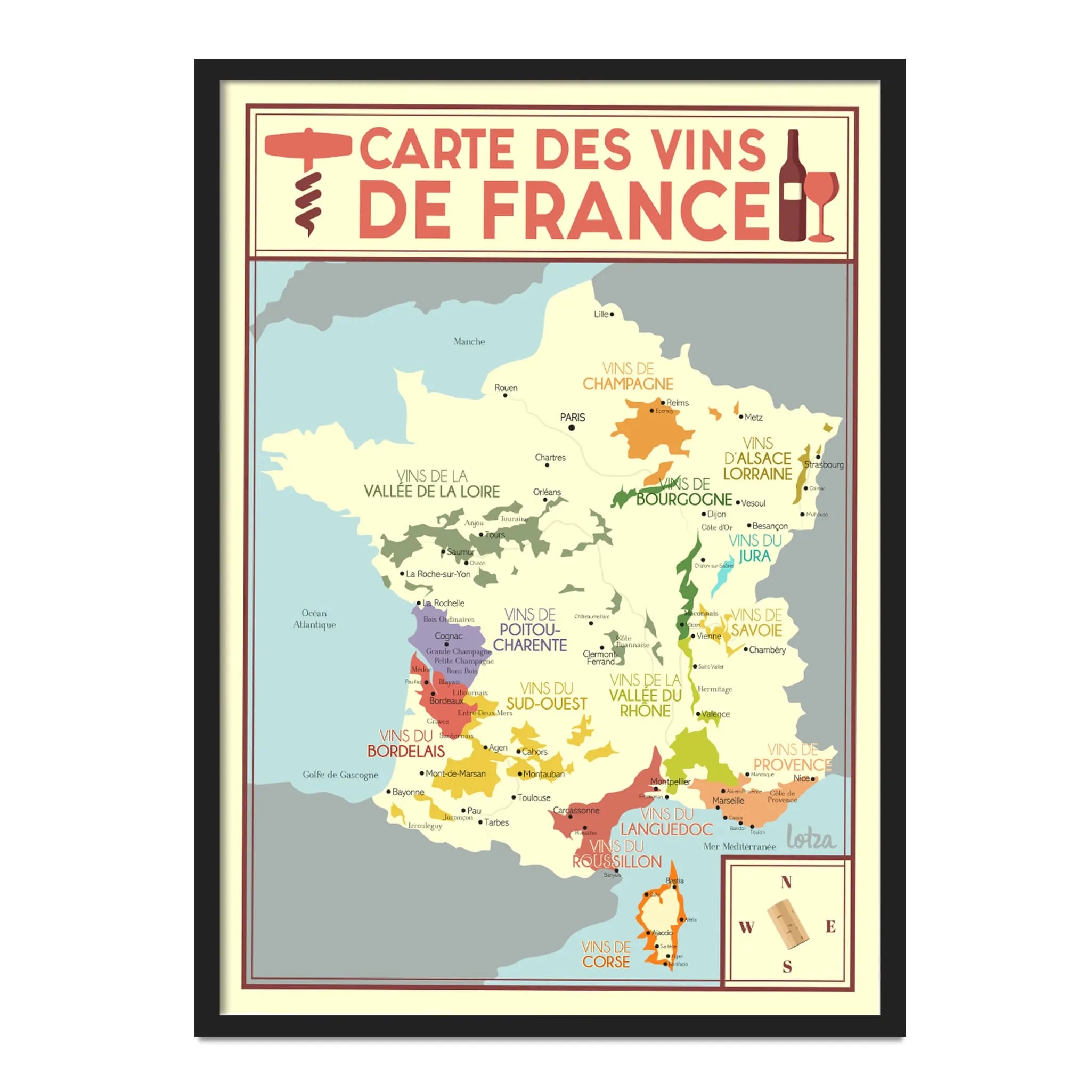 French Wine Map Poster